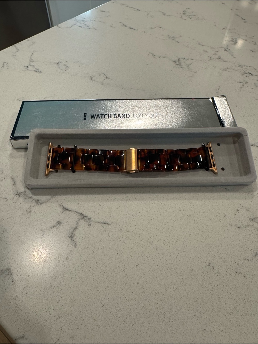 New in Box Tortoise Shell Resin 41mm Apple Watch Band with Rose Gold Hardware
